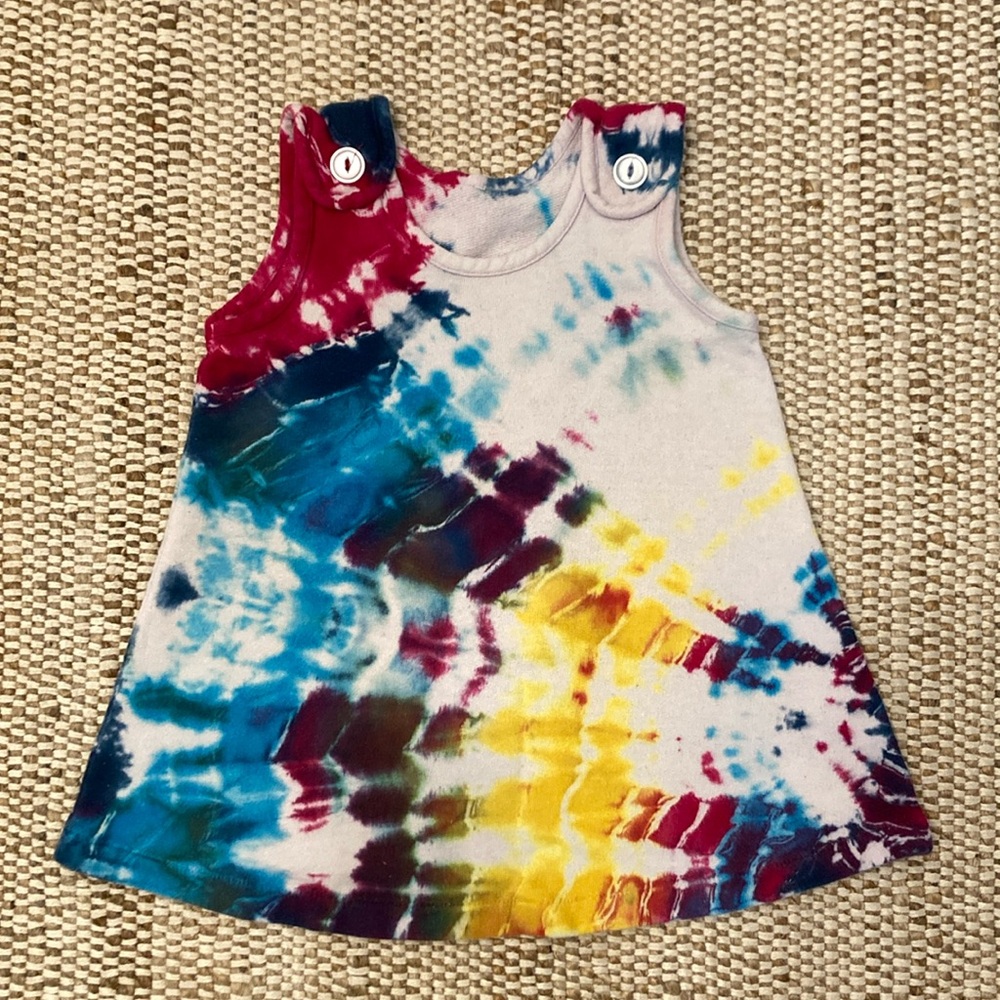 Vintage Tie Dye Rainbow Splash Girls Dress Jumper Size 12 month